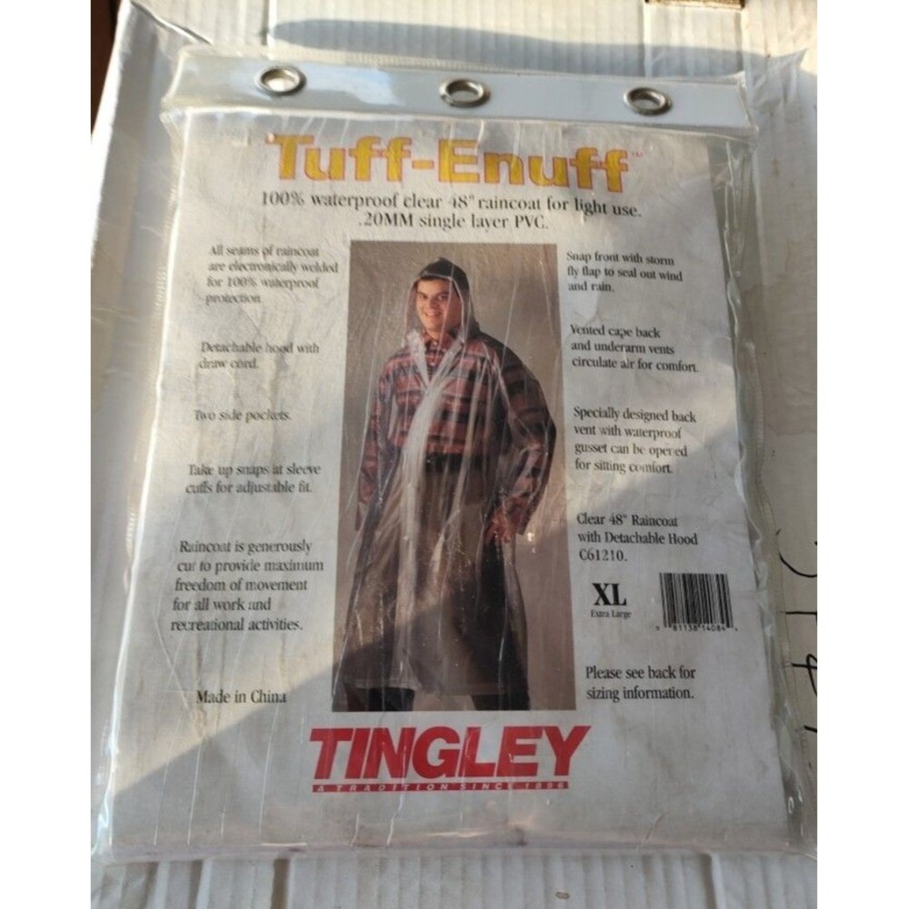 New Tingley Clear Tuff - Enuff Waterproof Rain Coat Detachable Hood Size XL 48"